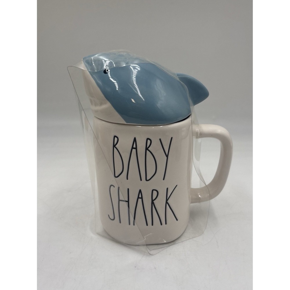 Rae Dunn "Baby Shark" Mug with Blue Shark Mug Topper Brand